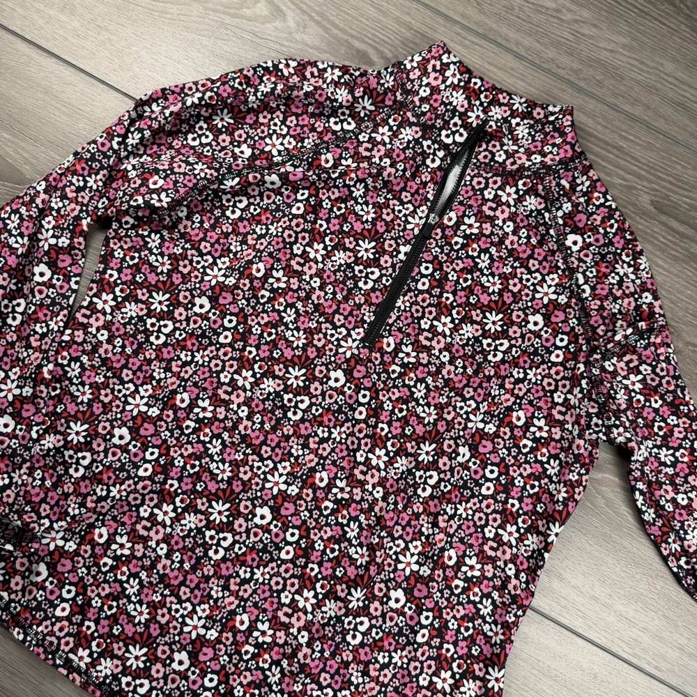Jofit Women's Floral Pattern 1/4 Zip Pullover Athletic Top Black Large